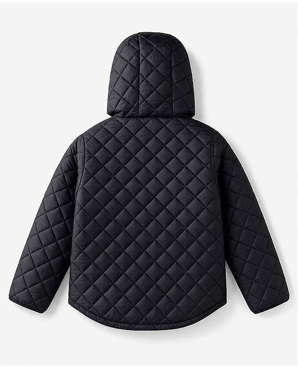Babyhug Woven Full Sleeves Hooded Padded Solid Colour  Jacket - Black