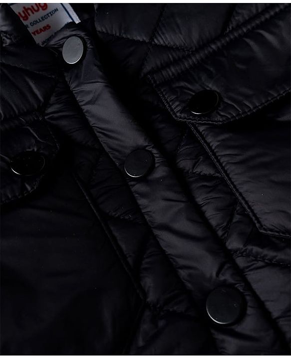 Babyhug Woven Full Sleeves Hooded Padded Solid Colour  Jacket - Black