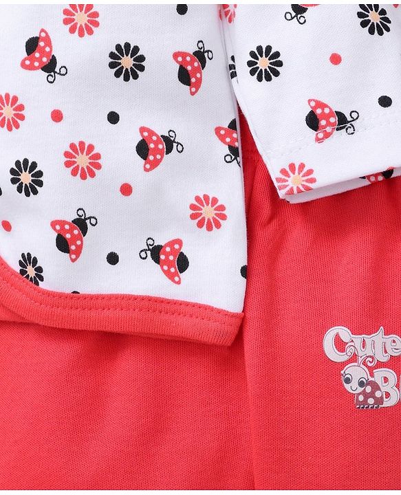 Babyhug Clothing Gift Set Ladybug Embroidery Red white - 5 Pieces