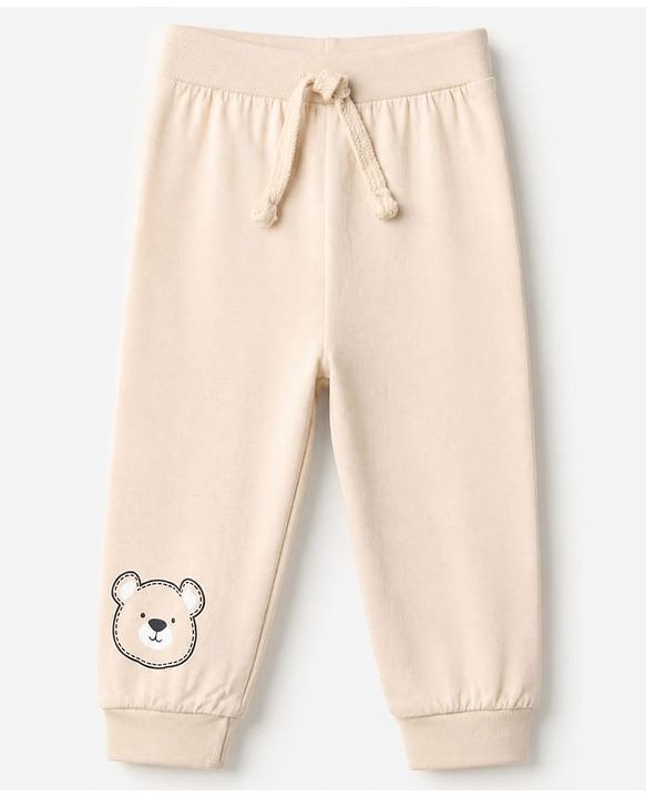 Babyhug Cotton Knit Full Length Joggers with Bear Applique Pack of 3 - Blue Beige Grey