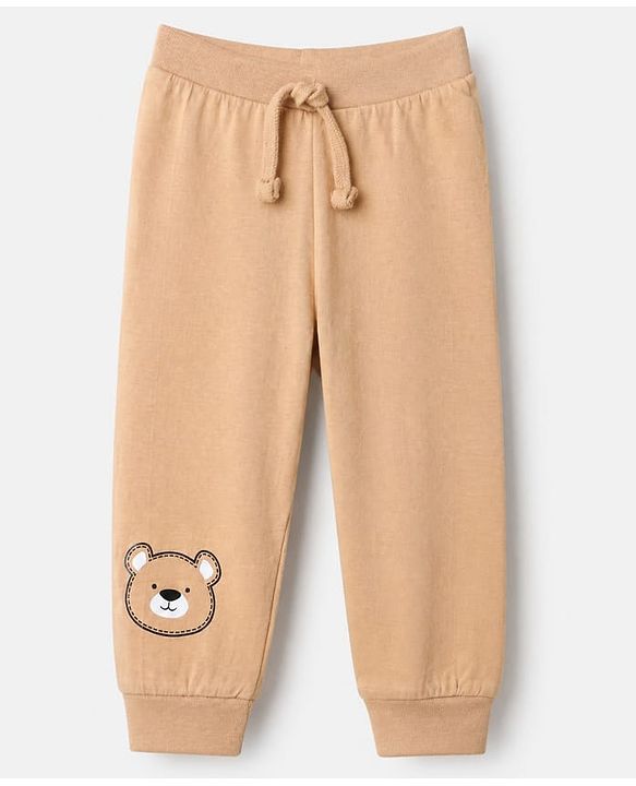 Babyhug Cotton Knit Full Length Joggers with Bear Applique Pack of 3 - Blue Beige Grey