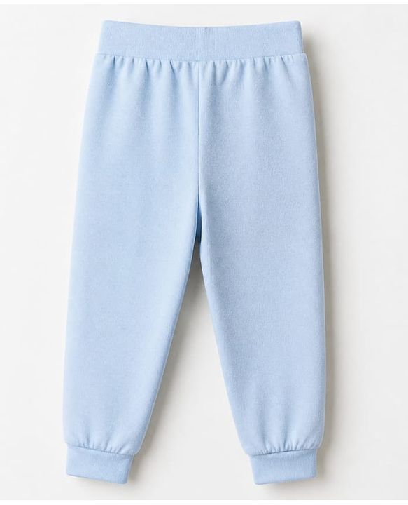 Babyhug Cotton Knit Full Length Joggers with Bear Applique Pack of 3 - Blue Beige Grey