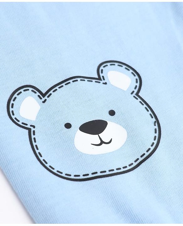Babyhug Cotton Knit Full Length Joggers with Bear Applique Pack of 3 - Blue Beige Grey