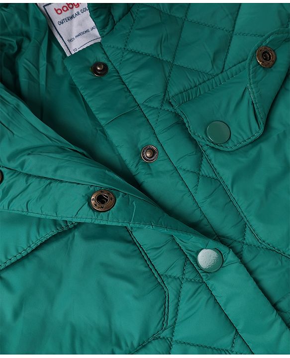 Babyhug Woven Full Sleeves Solid Colour Hooded Padded Jacket - Green