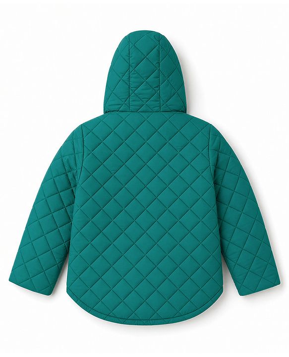 Babyhug Woven Full Sleeves Solid Colour Hooded Padded Jacket - Green