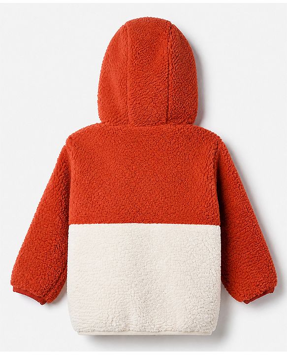 Babyhug Fur Woven Hoodie with Full Sleeves & Colour Block Design in Rust Orange