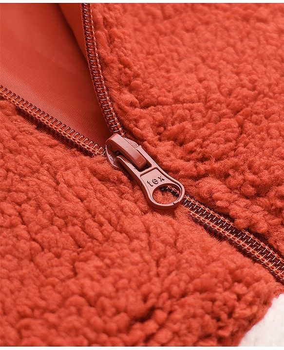 Babyhug Fur Woven Hoodie with Full Sleeves & Colour Block Design in Rust Orange