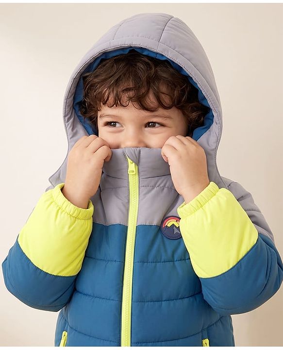 Babyhug Woven Winter Jacket with Full Sleeves and Mountain Patch - Grey