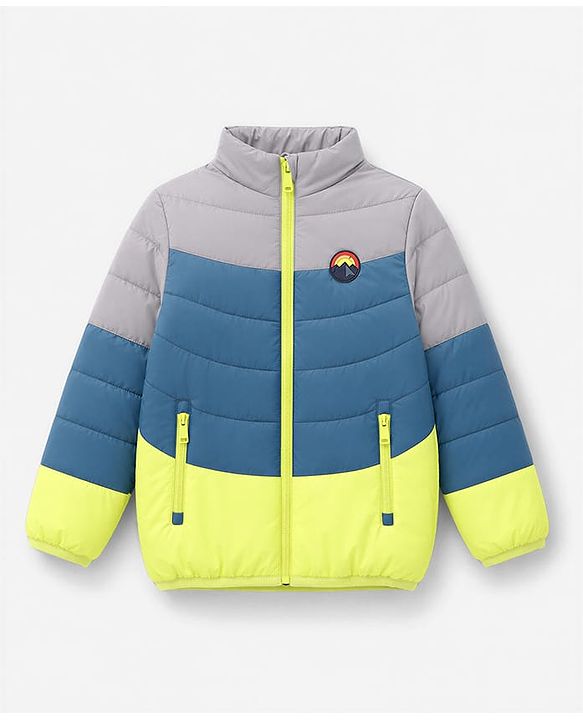 Babyhug Woven Winter Jacket with Full Sleeves and Mountain Patch - Grey