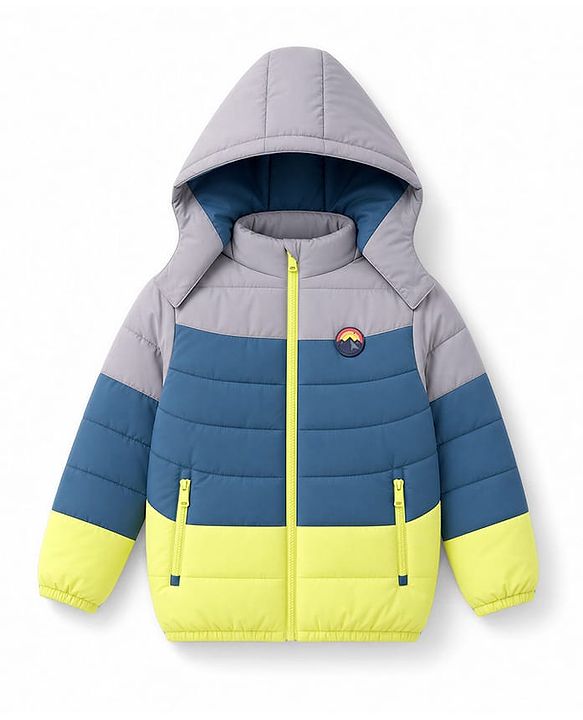 Babyhug Woven Winter Jacket with Full Sleeves and Mountain Patch - Grey