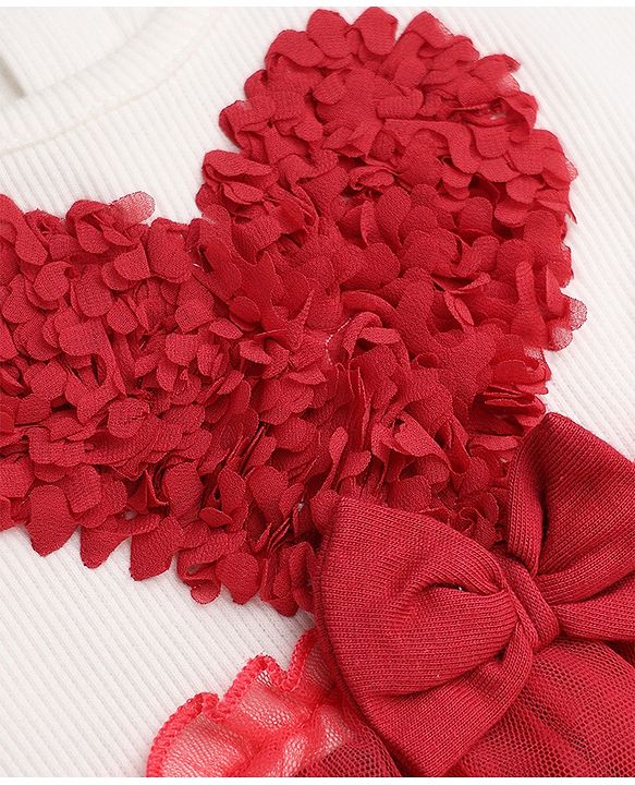 Babyhug Single Jersey Knit Frock with Half Sleeves and Heart Applique in Red