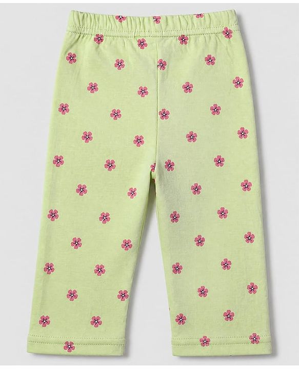 Babyhug Cotton Interlock Knit Front Open Full Sleeves Co-ord Shirt & Pajama Night Suit with Floral Print - Lime Yellow
