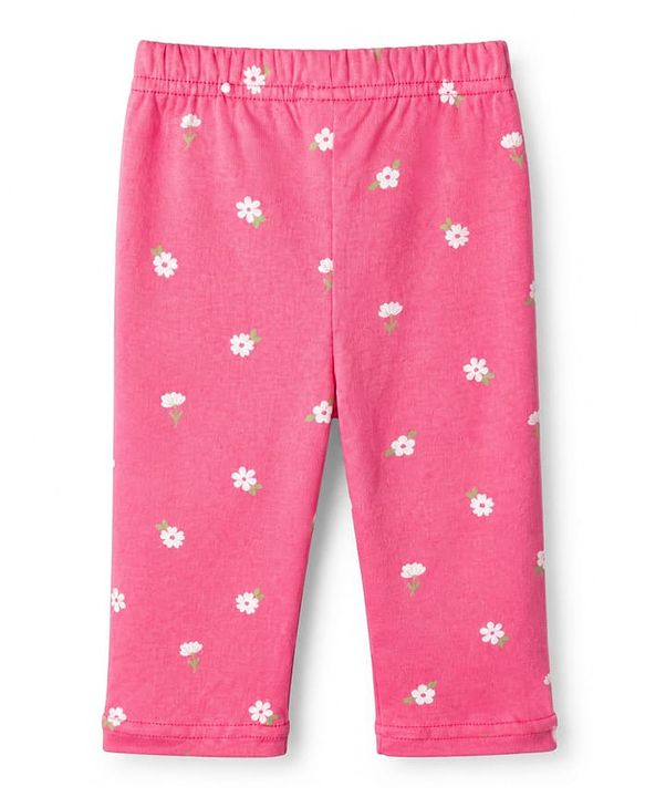 Babyhug 100% Cotton Interlock Knit Full Sleeves Front Open Co-ord Shirt & Pyjama Night Suit with Flowers Print - Pink