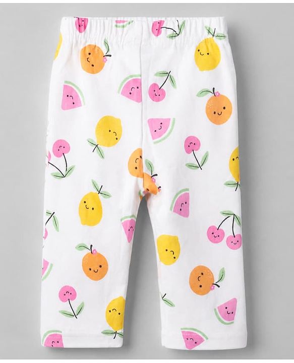 Babyhug Interlock Knit Full Sleeves Front Open Shirt Pyjama Co-Ords Night Suit With Cherry Print- White