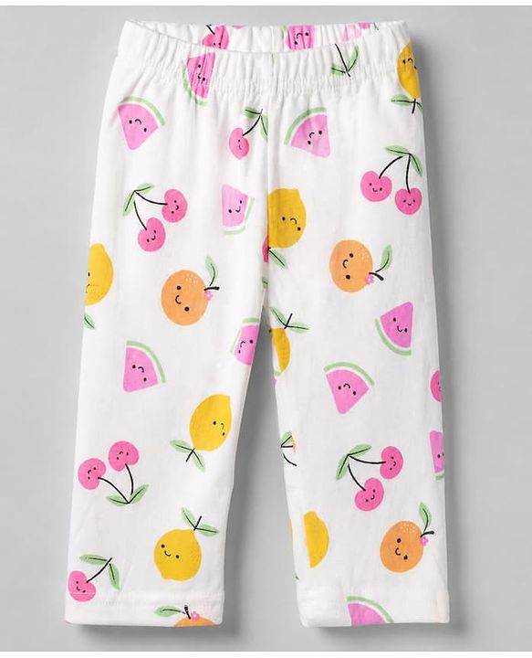 Babyhug Interlock Knit Full Sleeves Front Open Shirt Pyjama Co-Ords Night Suit With Cherry Print- White