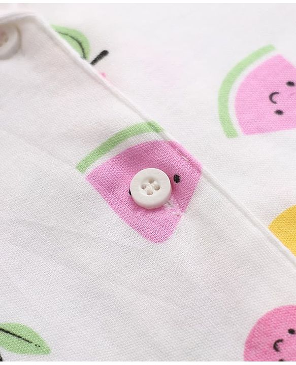 Babyhug Interlock Knit Full Sleeves Front Open Shirt Pyjama Co-Ords Night Suit With Cherry Print- White