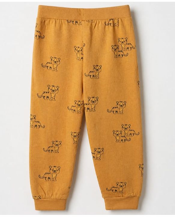 Babyhug Cotton Jersey Knit Full Length Jogger Fit Lounge Pant with Tiger Print Pack of 3 in Yellow Navy Blue
