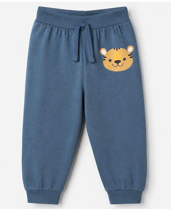 Babyhug Cotton Jersey Knit Full Length Jogger Fit Lounge Pant with Tiger Print Pack of 3 in Yellow Navy Blue