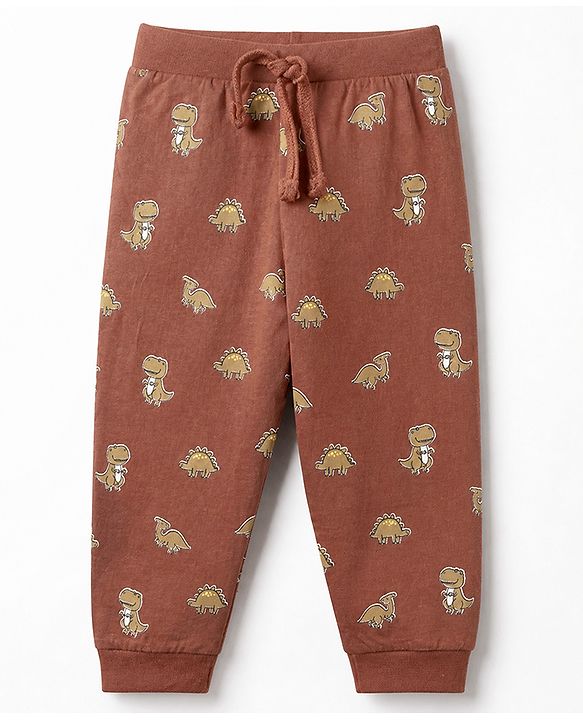 Babyhug Cotton Knit Full Length Joggers Fit Lounge Pant With Bear Print Pack of 3 - Brown Beige Navy Blue