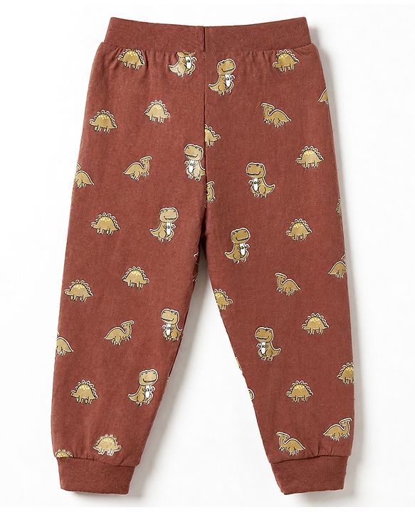 Babyhug Cotton Knit Full Length Joggers Fit Lounge Pant With Bear Print Pack of 3 - Brown Beige Navy Blue