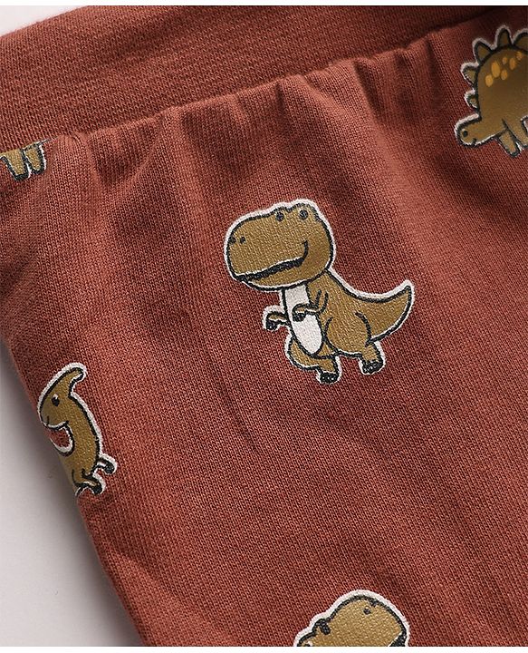 Babyhug Cotton Knit Full Length Joggers Fit Lounge Pant With Bear Print Pack of 3 - Brown Beige Navy Blue
