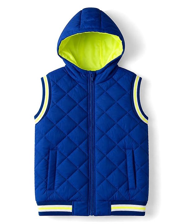 Babyhug Woven Sleeveless Hooded Padded Solid Colour Jacket - Royal Blue