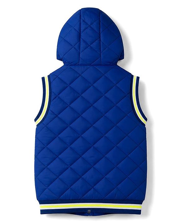 Babyhug Woven Sleeveless Hooded Padded Solid Colour Jacket - Royal Blue