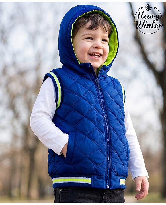 Babyhug Woven Sleeveless Hooded Padded Solid Colour Jacket - Royal Blue