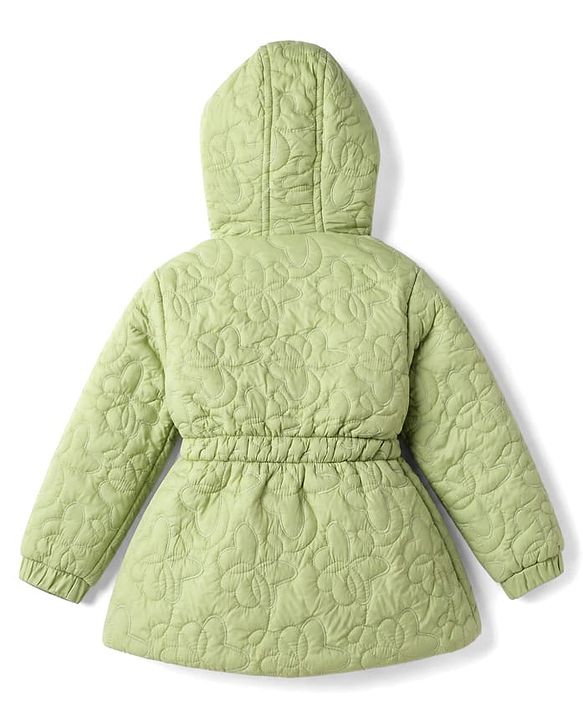 Babyhug Woven Padded Hooded Winter Jacket with Full Sleeves and Bow Applique - Light Green