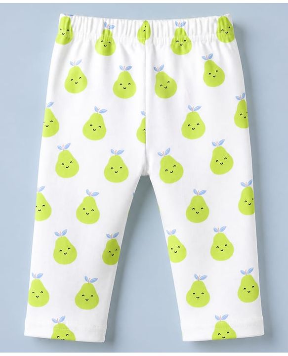 Babyhug Cotton Knit Full Sleeves Front Open Co-ord Shirt & Pyjama Night with Fruits Print in White