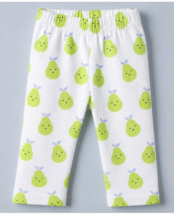 Babyhug Cotton Knit Full Sleeves Front Open Co-ord Shirt & Pyjama Night with Fruits Print in White