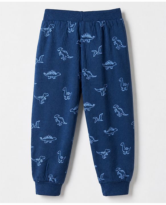 Babyhug Cotton Jersey Knit Full Length Jogger Fit Lounge Pant With Dino Print Pack of 3 - Red Grey Blue