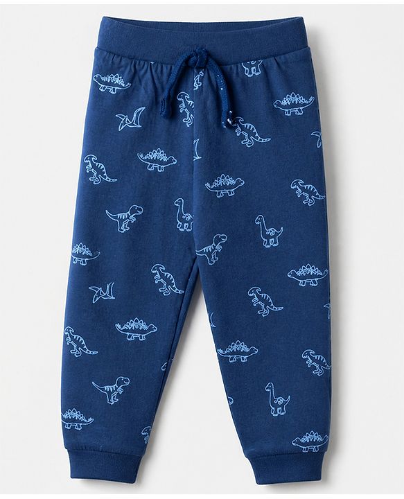 Babyhug Cotton Jersey Knit Full Length Jogger Fit Lounge Pant With Dino Print Pack of 3 - Red Grey Blue