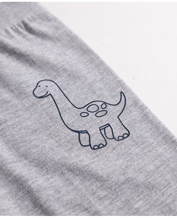 Babyhug Cotton Jersey Knit Full Length Jogger Fit Lounge Pant With Dino Print Pack of 3 - Red Grey Blue
