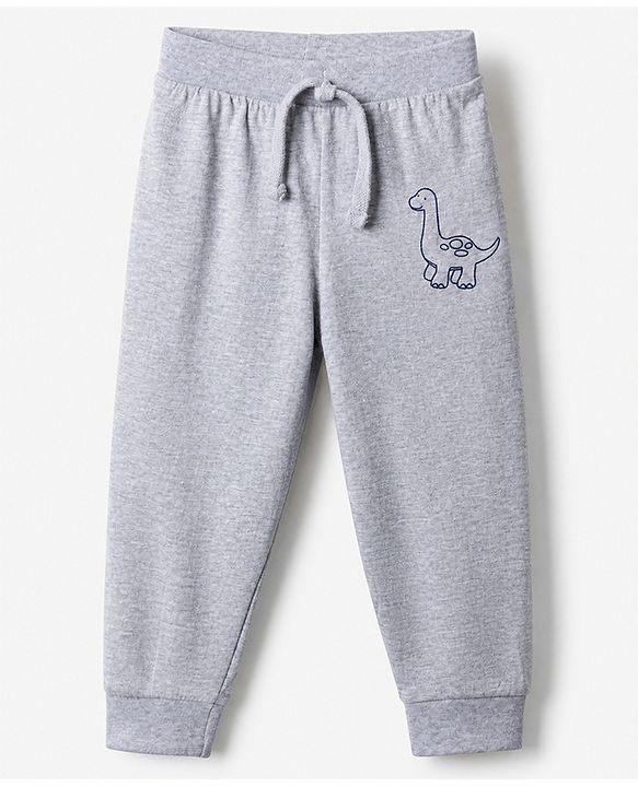 Babyhug Cotton Jersey Knit Full Length Jogger Fit Lounge Pant With Dino Print Pack of 3 - Red Grey Blue