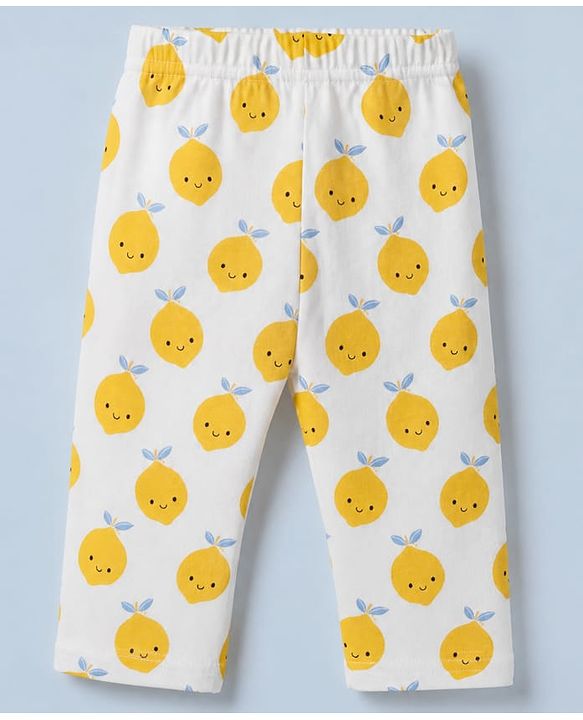 Babyhug Cotton Knit Full Sleeves Front Open Co-ord Shirt & Pyjama Night Suit with Fruits Print in White
