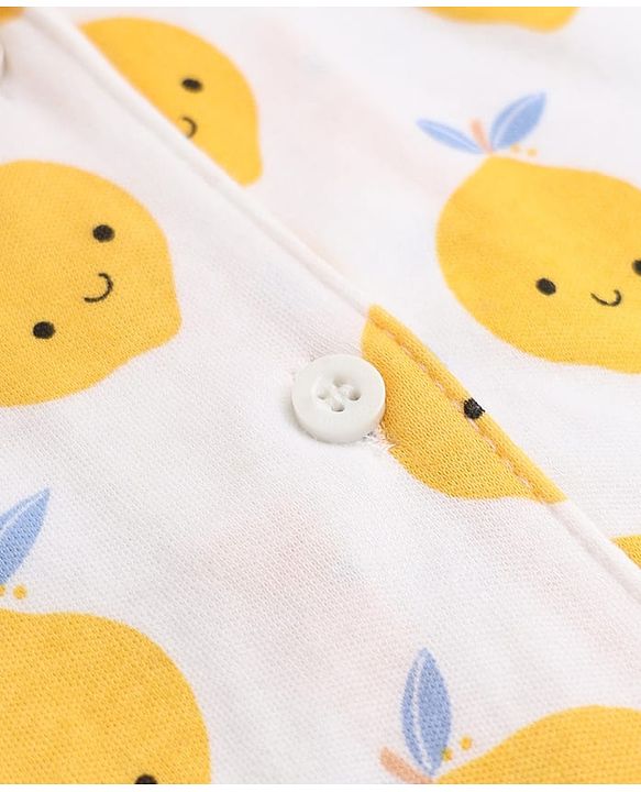 Babyhug Cotton Knit Full Sleeves Front Open Co-ord Shirt & Pyjama Night Suit with Fruits Print in White