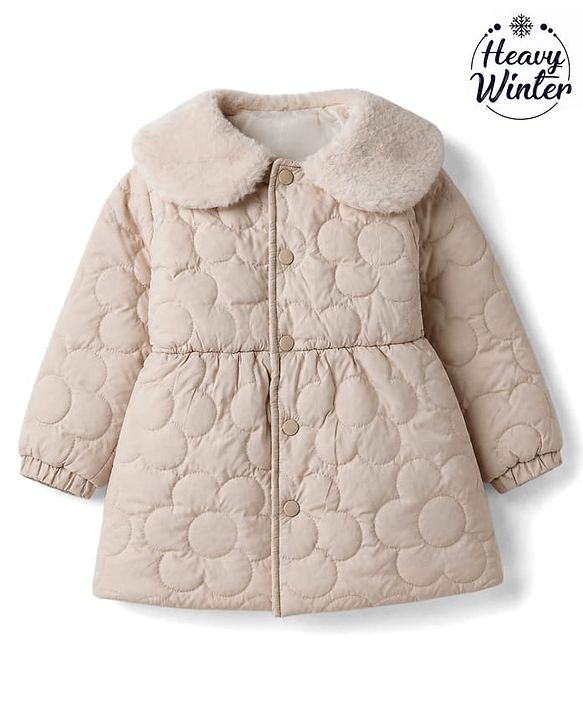 Babyhug Woven Padded Quilted Winter Jacket with Full Sleeves - Beige