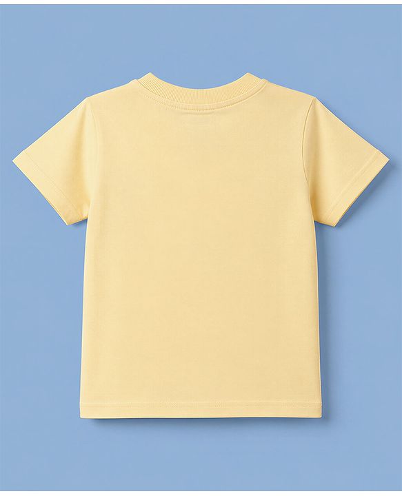 Babyhug Cotton Knit Half Sleeves T-Shirt with Dinosaur Safari Print - Yellow