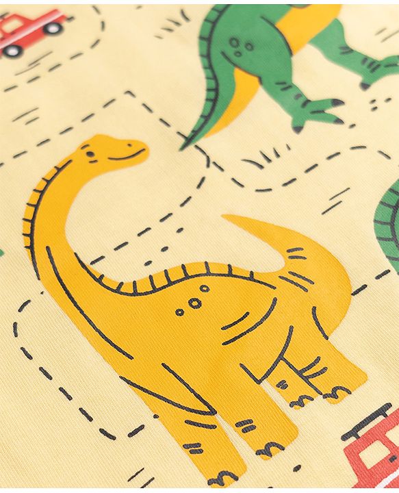 Babyhug Cotton Knit Half Sleeves T-Shirt with Dinosaur Safari Print - Yellow