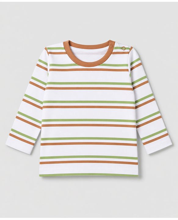 Babyhug 100% Cotton Interlock Knit Striped T-Shirts with Full Sleeves and Nautical Print Pack of 3 in White & Green