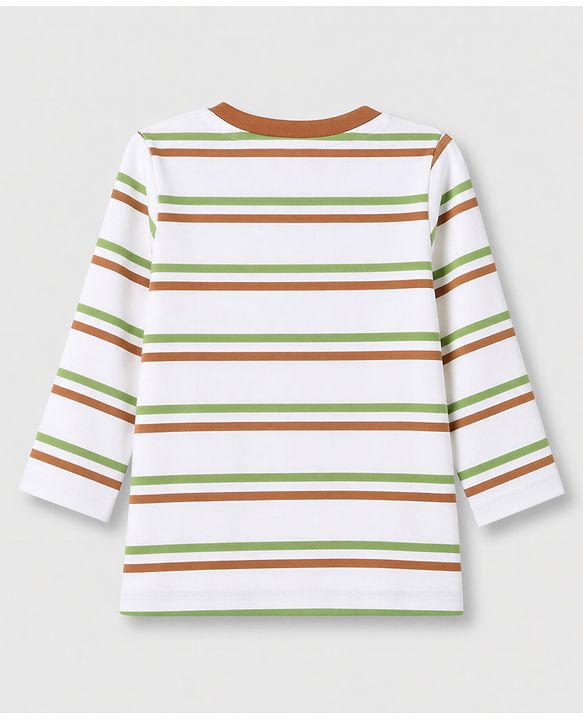 Babyhug 100% Cotton Interlock Knit Striped T-Shirts with Full Sleeves and Nautical Print Pack of 3 in White & Green
