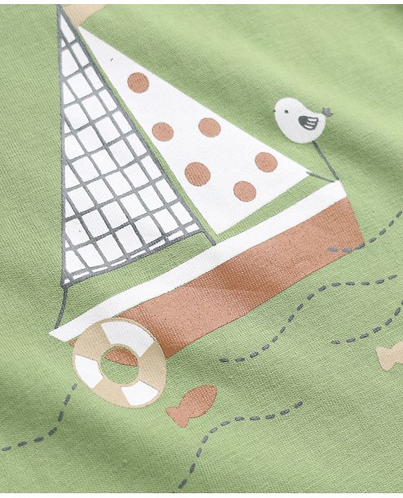 Babyhug 100% Cotton Interlock Knit Striped T-Shirts with Full Sleeves and Nautical Print Pack of 3 in White & Green
