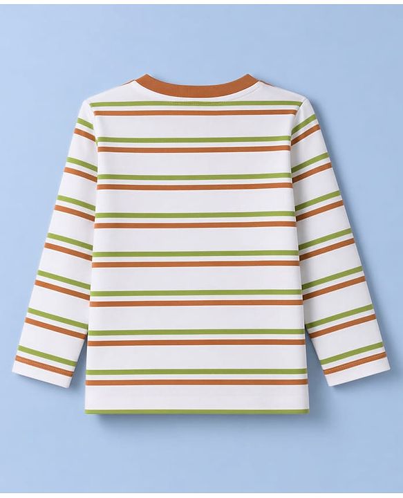 Babyhug 100% Cotton Interlock Knit Full Sleeves Striped & Boat Printed Tshirts Pack of 3 - White, Red & Green