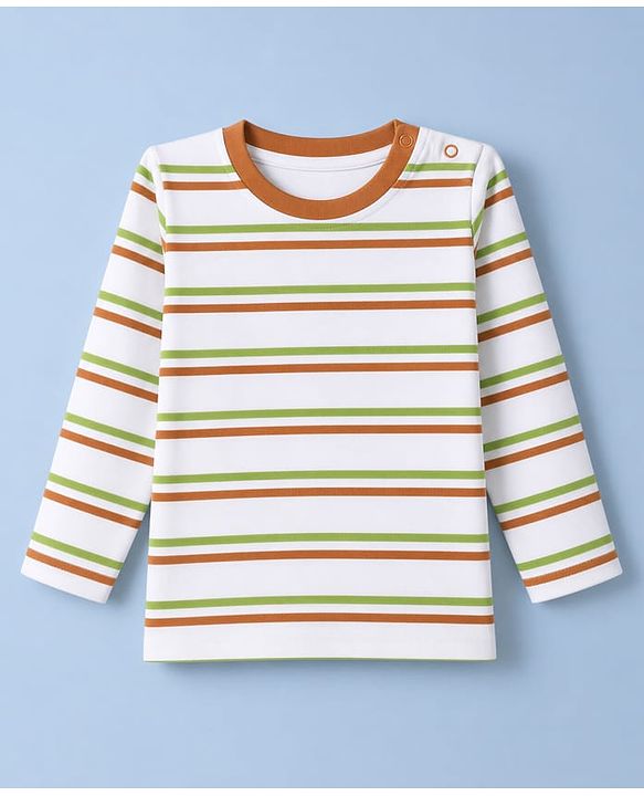 Babyhug 100% Cotton Interlock Knit Full Sleeves Striped & Boat Printed Tshirts Pack of 3 - White, Red & Green