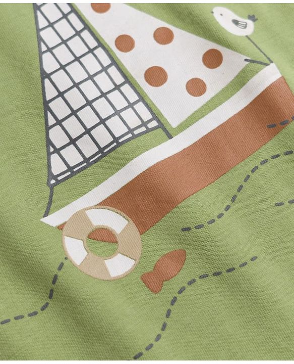Babyhug 100% Cotton Interlock Knit Full Sleeves Striped & Boat Printed Tshirts Pack of 3 - White, Red & Green