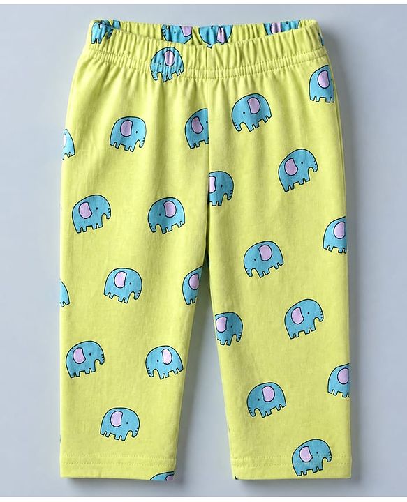Babyhug Cotton Knit Full Sleeves Front Open Co-ord Shirt & Pyjama Night Suit with Elephant Print in Green