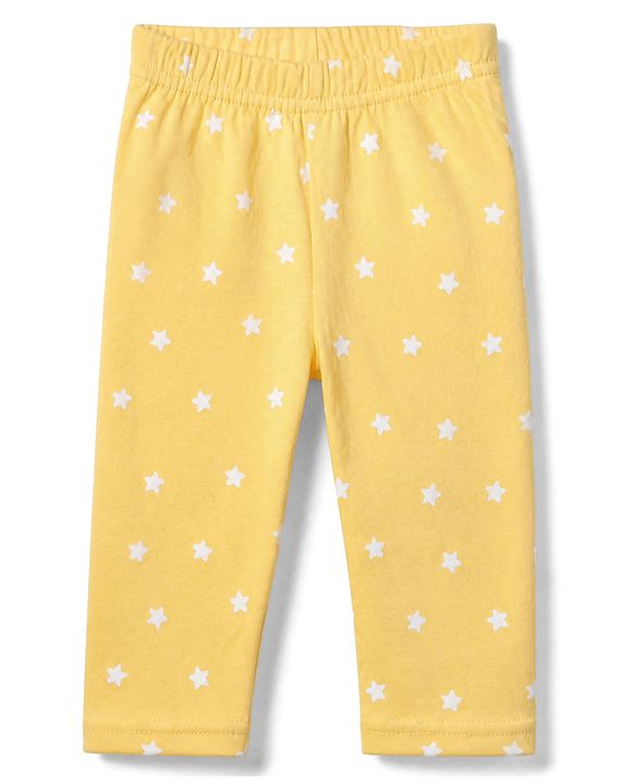Babyhug Cotton Knit Full Sleeves Front Open Shirt & Pyjama Night Suit with Star Print in Yellow