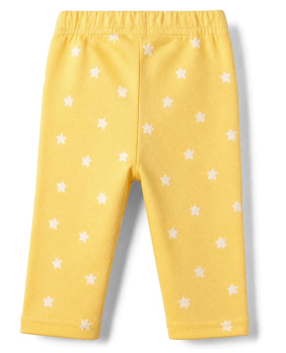 Babyhug Cotton Knit Full Sleeves Front Open Shirt & Pyjama Night Suit with Star Print in Yellow