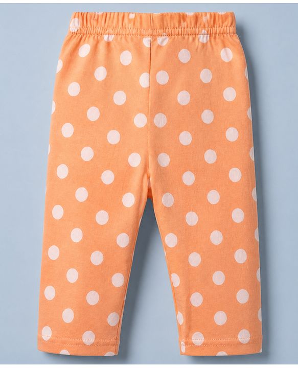 Babyhug Cotton Knit Full Sleeves Front Open Shirt & Pyjama Night Suit with Polka Dots in Orange
